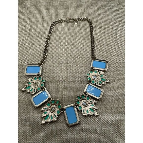 J.Crew Vintage Blue, Green, Pink Floral And Gem Necklace - Picture 4 of 9